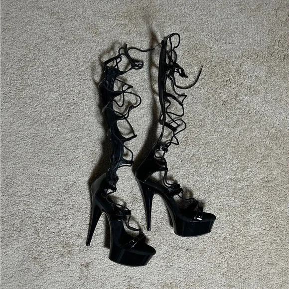 Pleaser Black Lace-Up Platform Heels - Picture 2 of 5